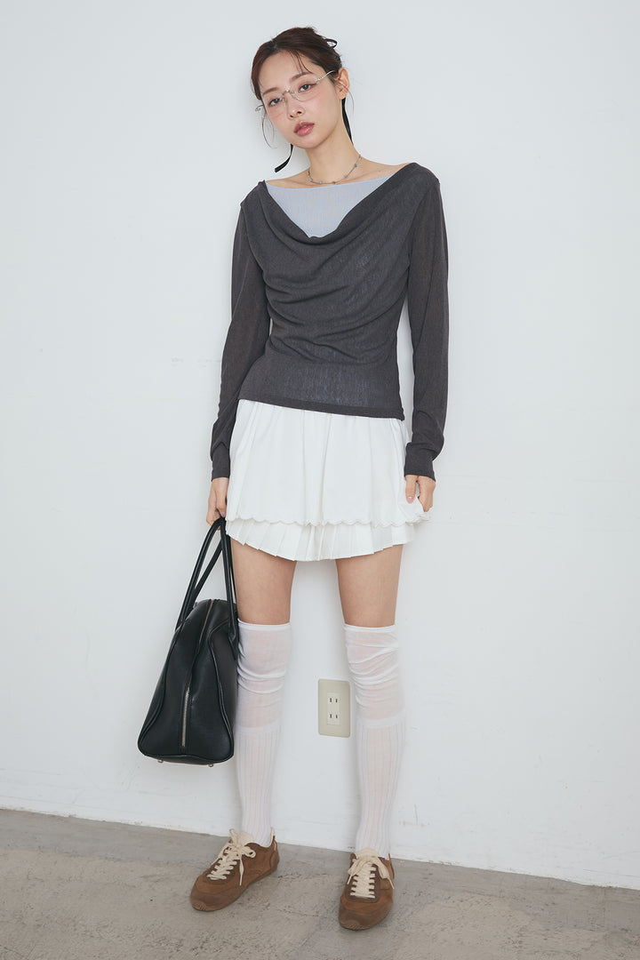 スカラップヘムプリーツドッキングショートスカート