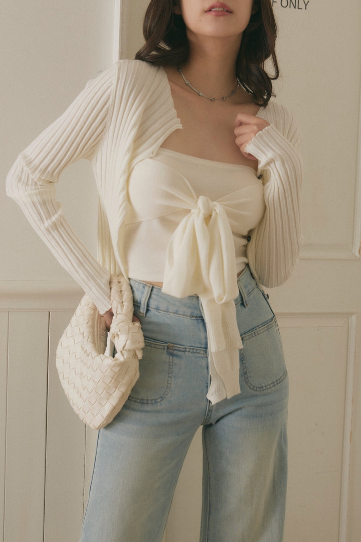 2-Way Ribbed Knit & Waist-Tie Bustier Set