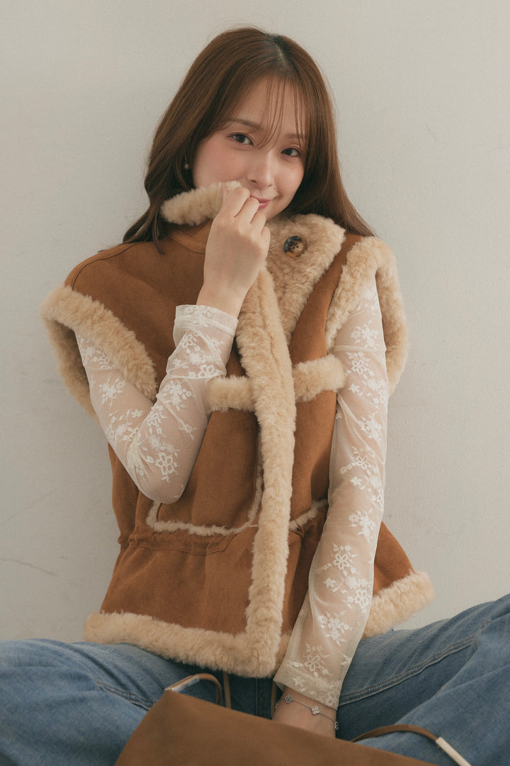 [SET]リバーシブルムートンボアベスト+美脚ストレッチデニム（ベルト付き）(2set)
