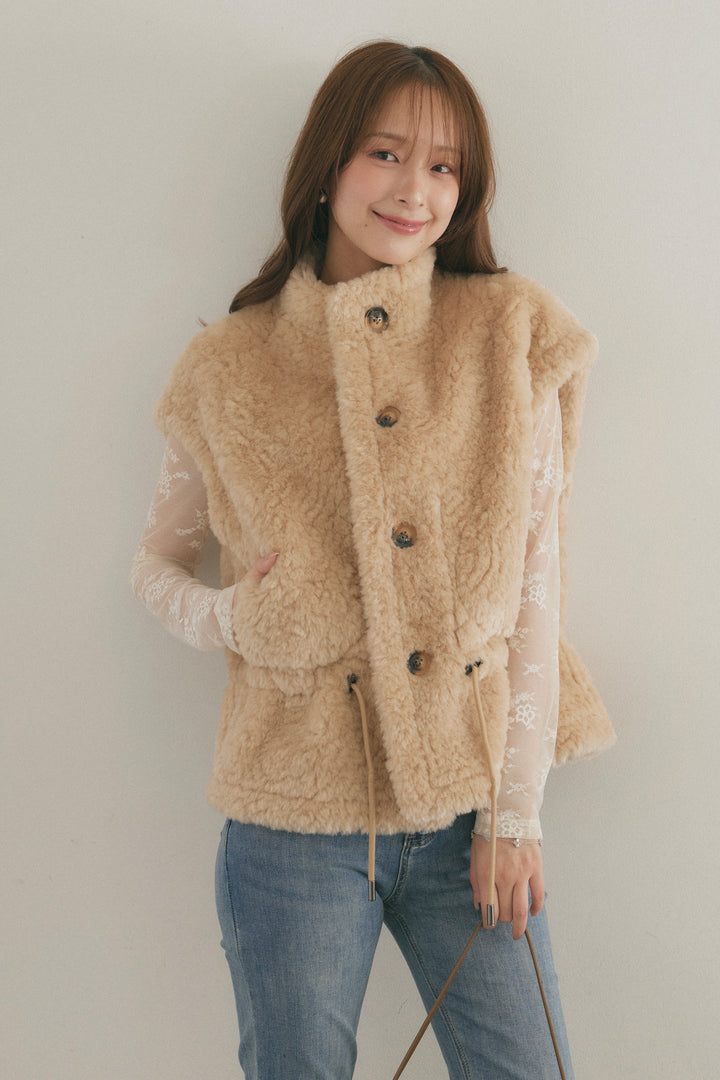 [SET]リバーシブルムートンボアベスト+美脚ストレッチデニム（ベルト付き）(2set)