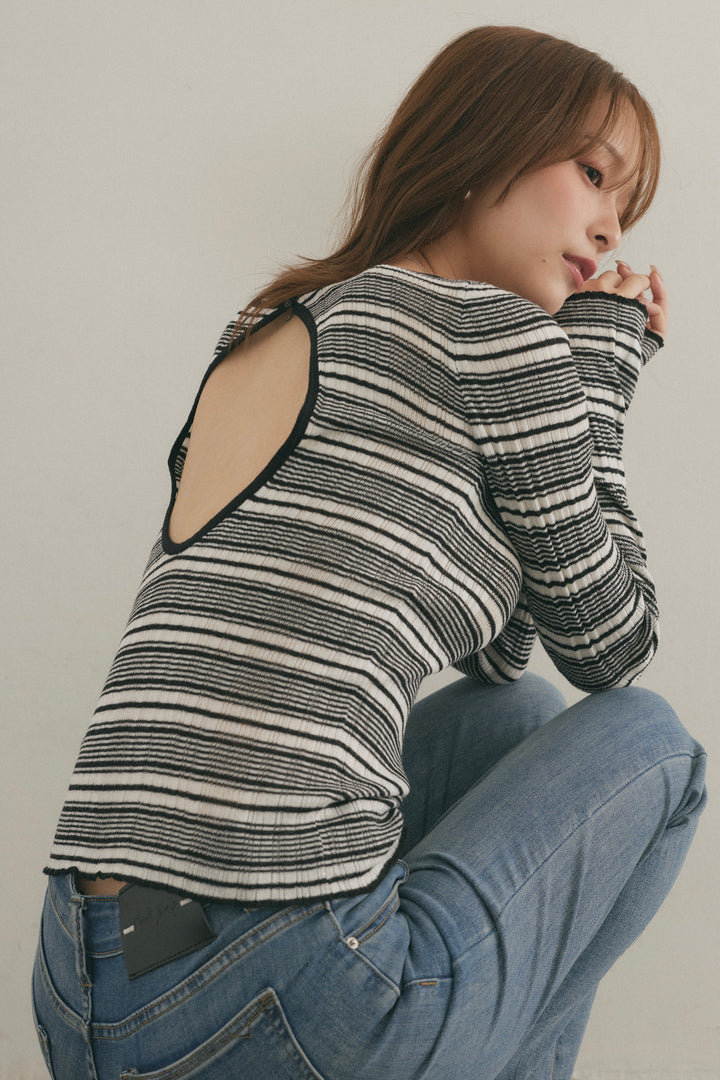 [SET]バックオープンリブトップス+美脚ストレッチデニム（ベルト付き）(2set)