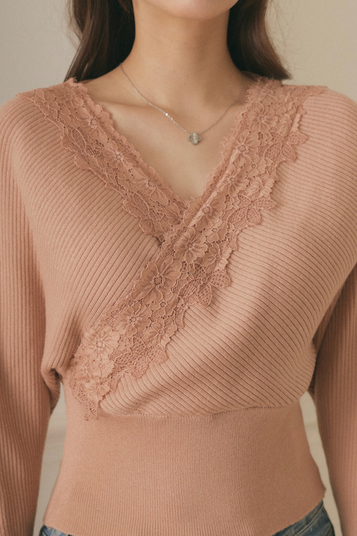 [SET]バックリボンレースカシュクールニット+美脚ストレッチデニム（ベルト付き）(2set)