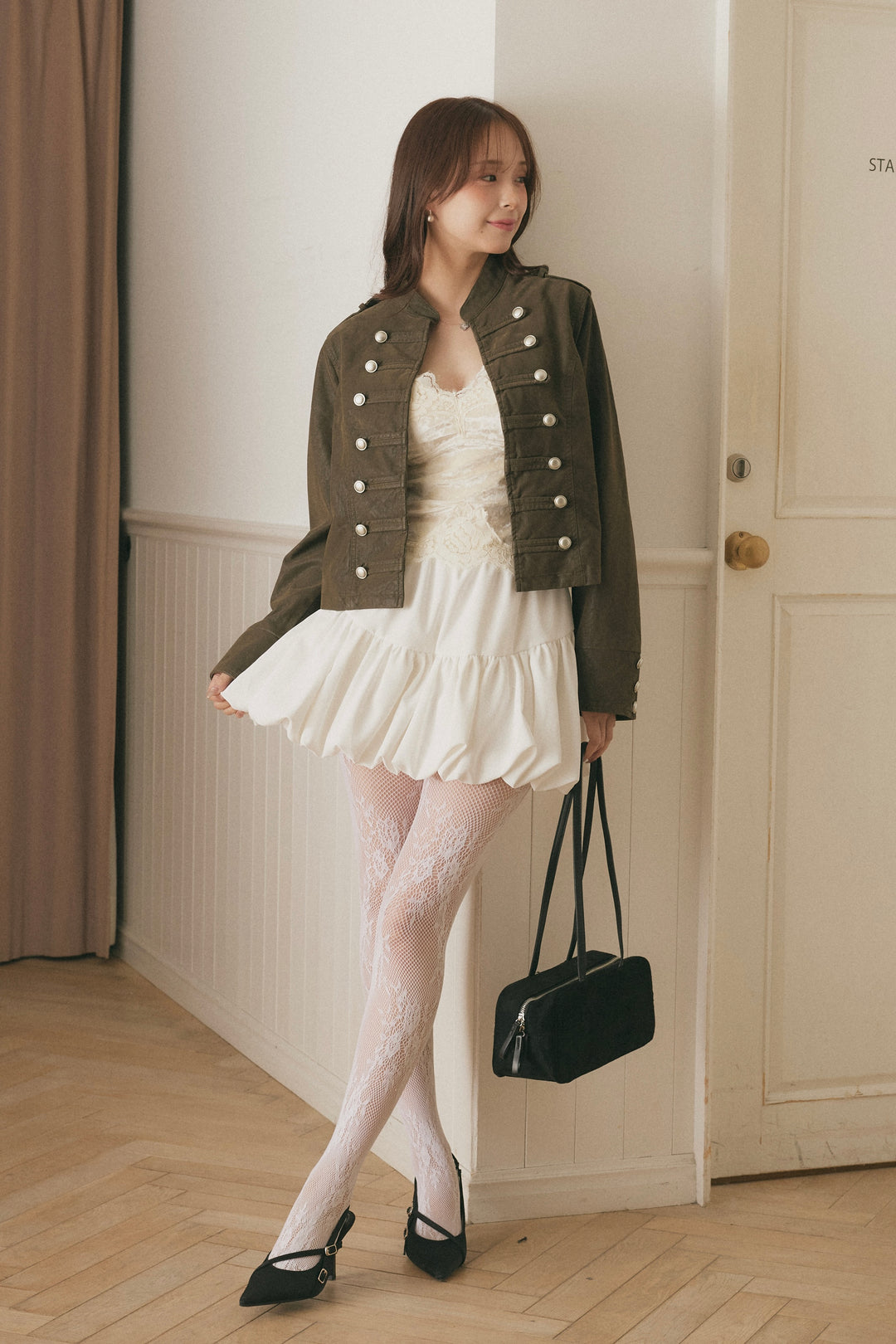 [SET]ナポレオンフェイクレザージャケット+バルーンミニスカート(2set)
