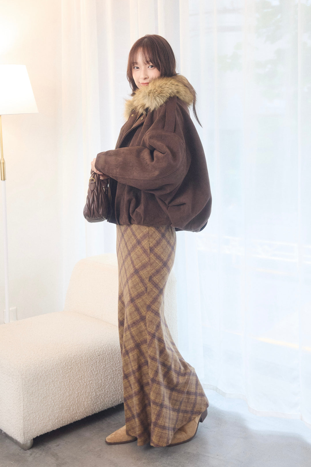 ファーカラーボリュームスエードブルゾン