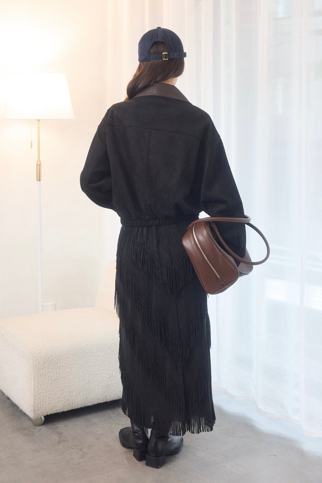 編み込みレザーカラースエードブルゾン