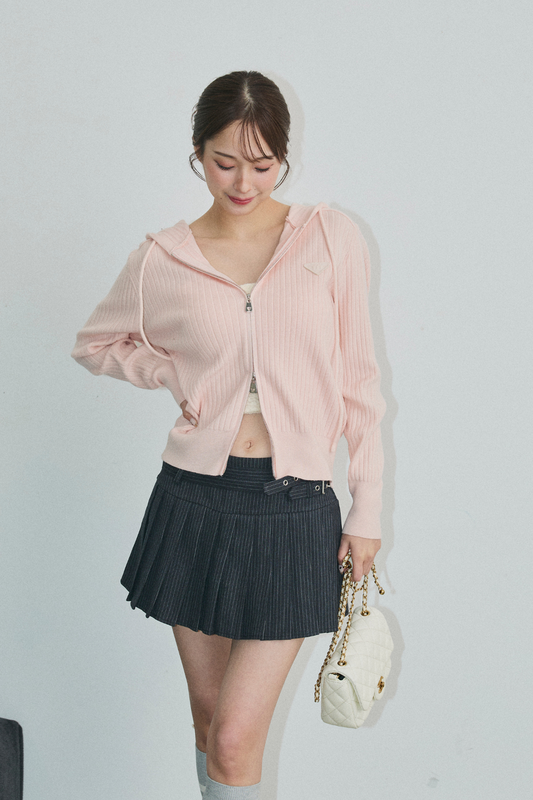 ダブルジップリブニットフーディー