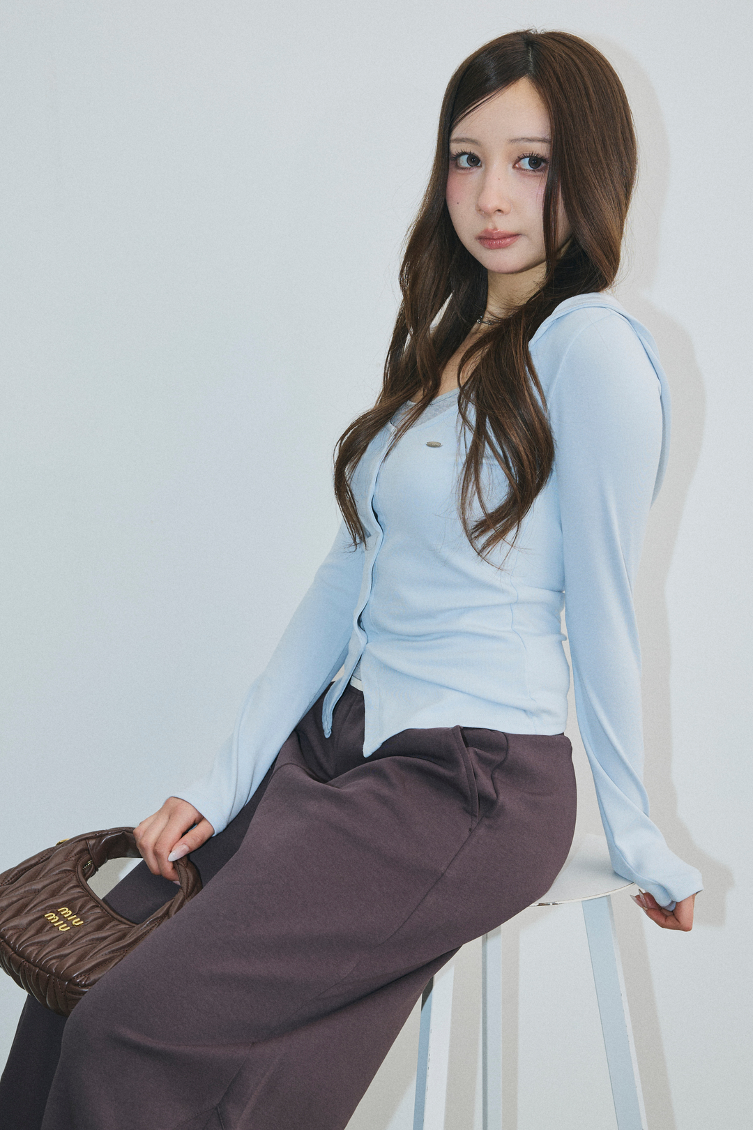 配色レイヤードボタントップス