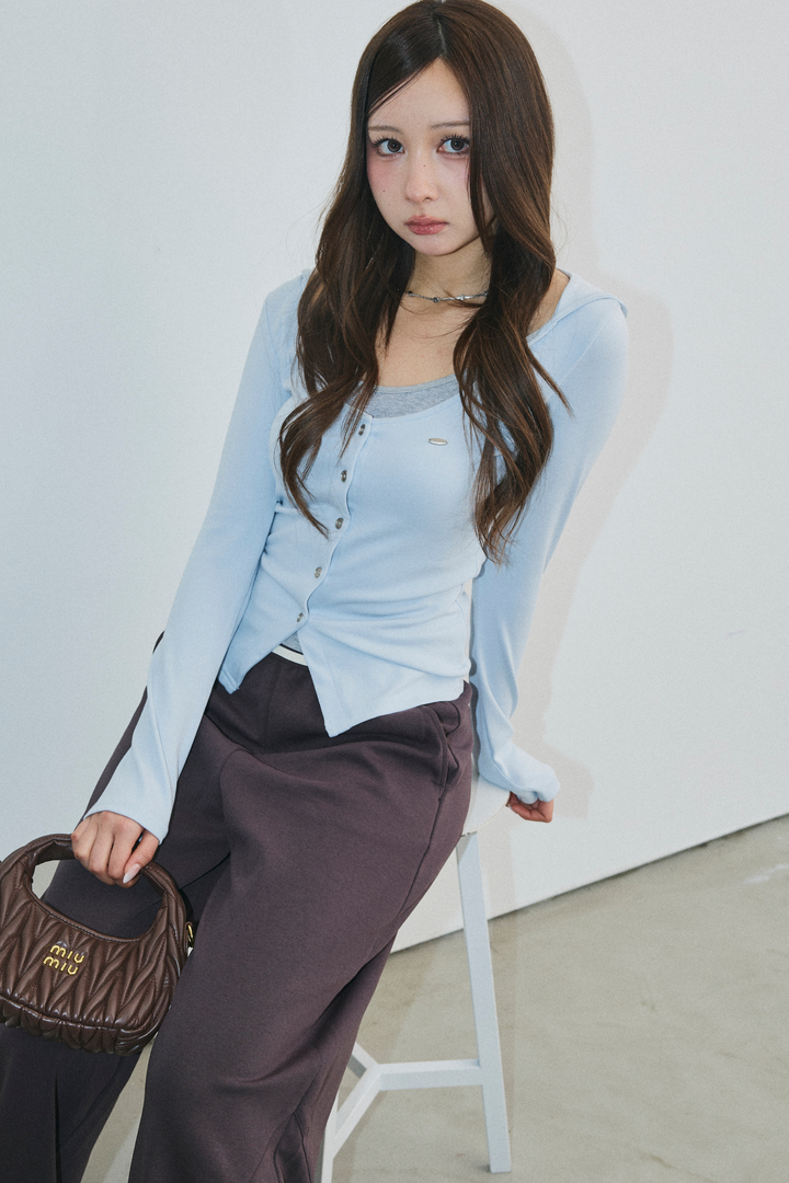 配色レイヤードボタントップス