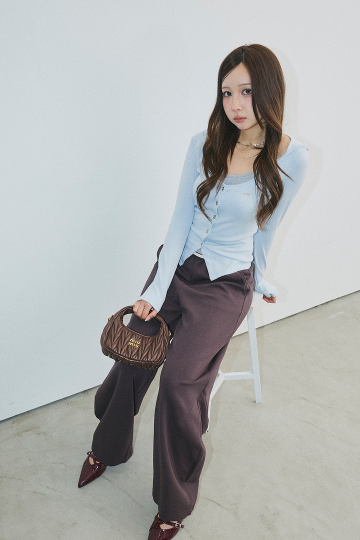 配色レイヤードボタントップス