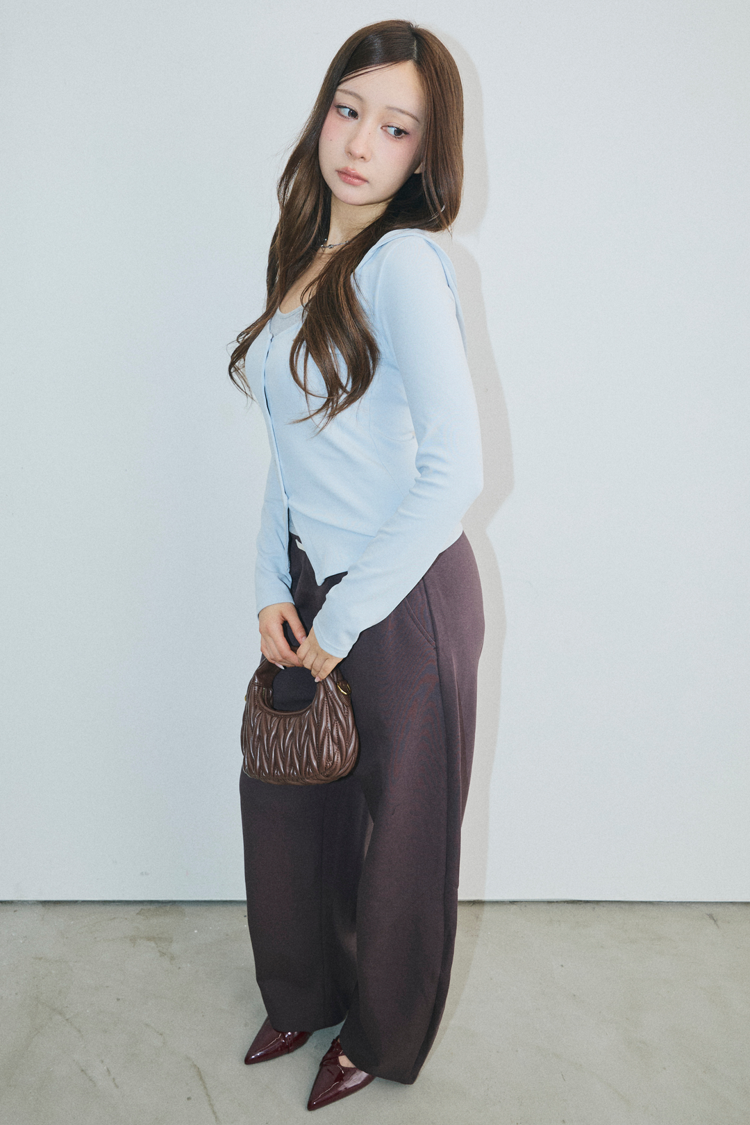 配色レイヤードボタントップス