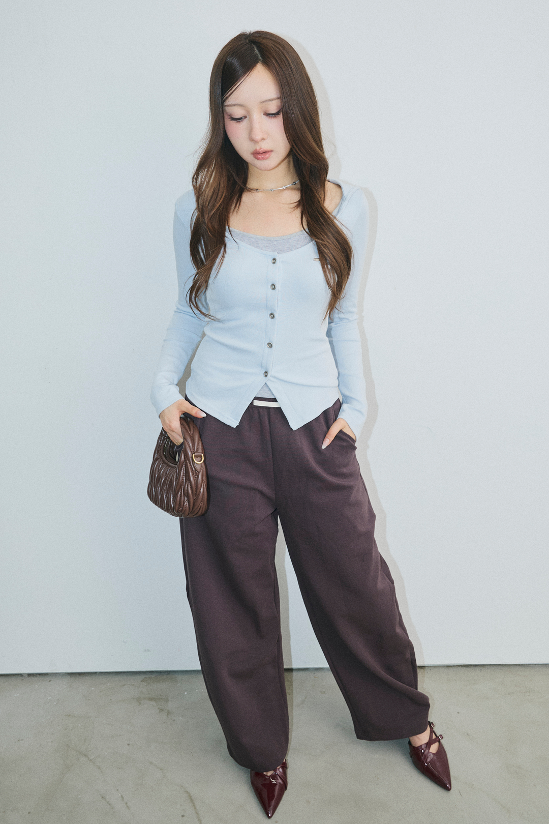 配色レイヤードボタントップス