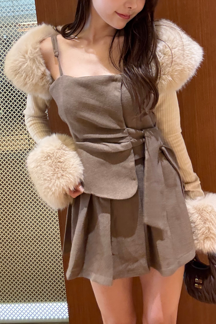 ニット付きリボンプリーツワンピース