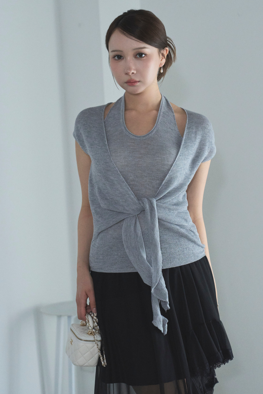 レイヤード風シアーニットトップス