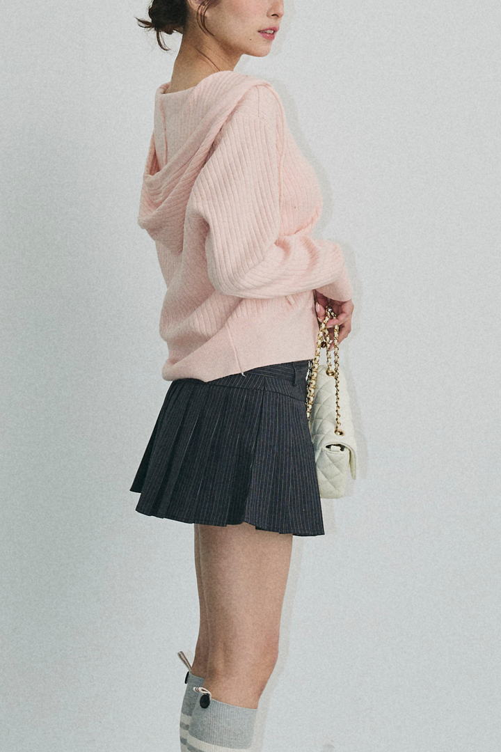 ダブルジップリブニットフーディー