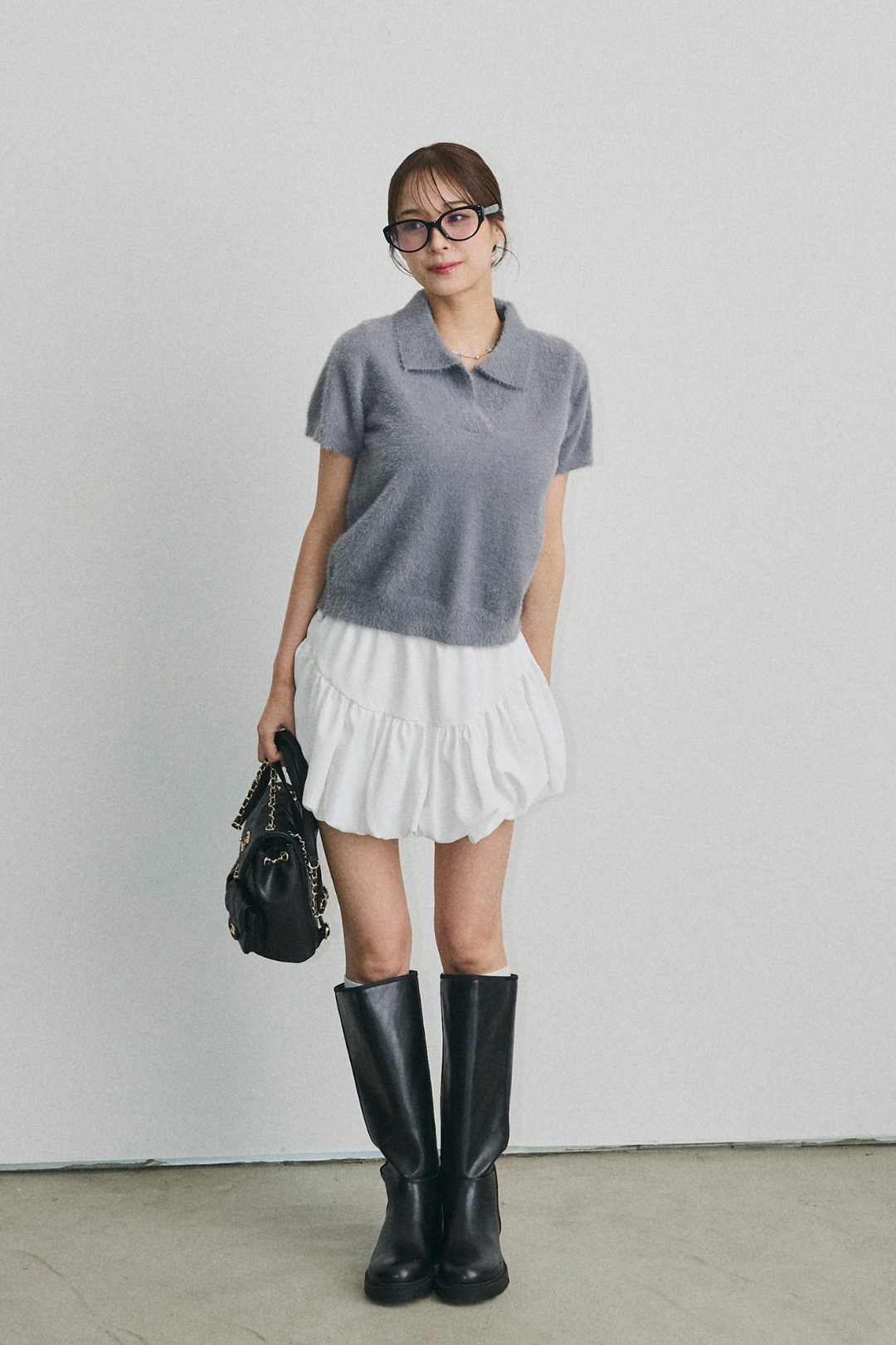 シャギーニットポロトップス