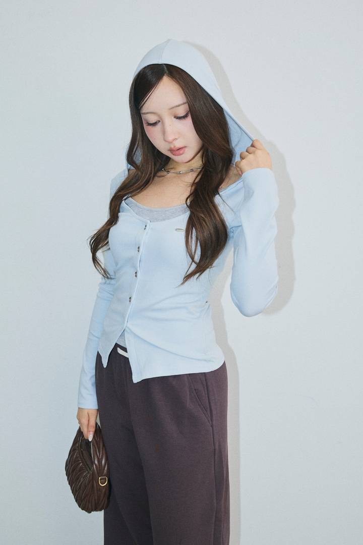 配色レイヤードボタントップス