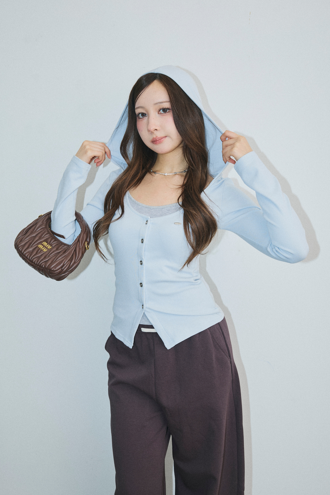 配色レイヤードボタントップス