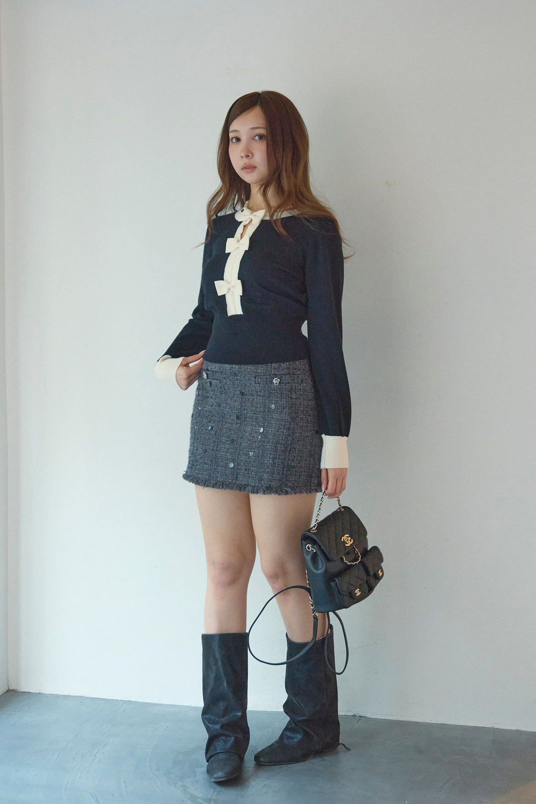 フロントリボンクラシックカーディガン