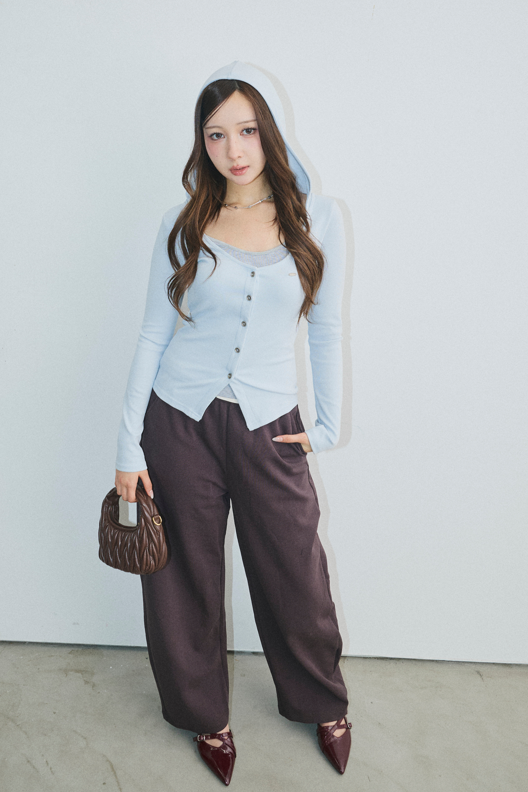 配色レイヤードボタントップス