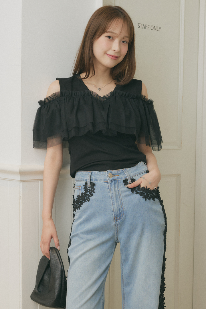 チュールフリルコンビトップス