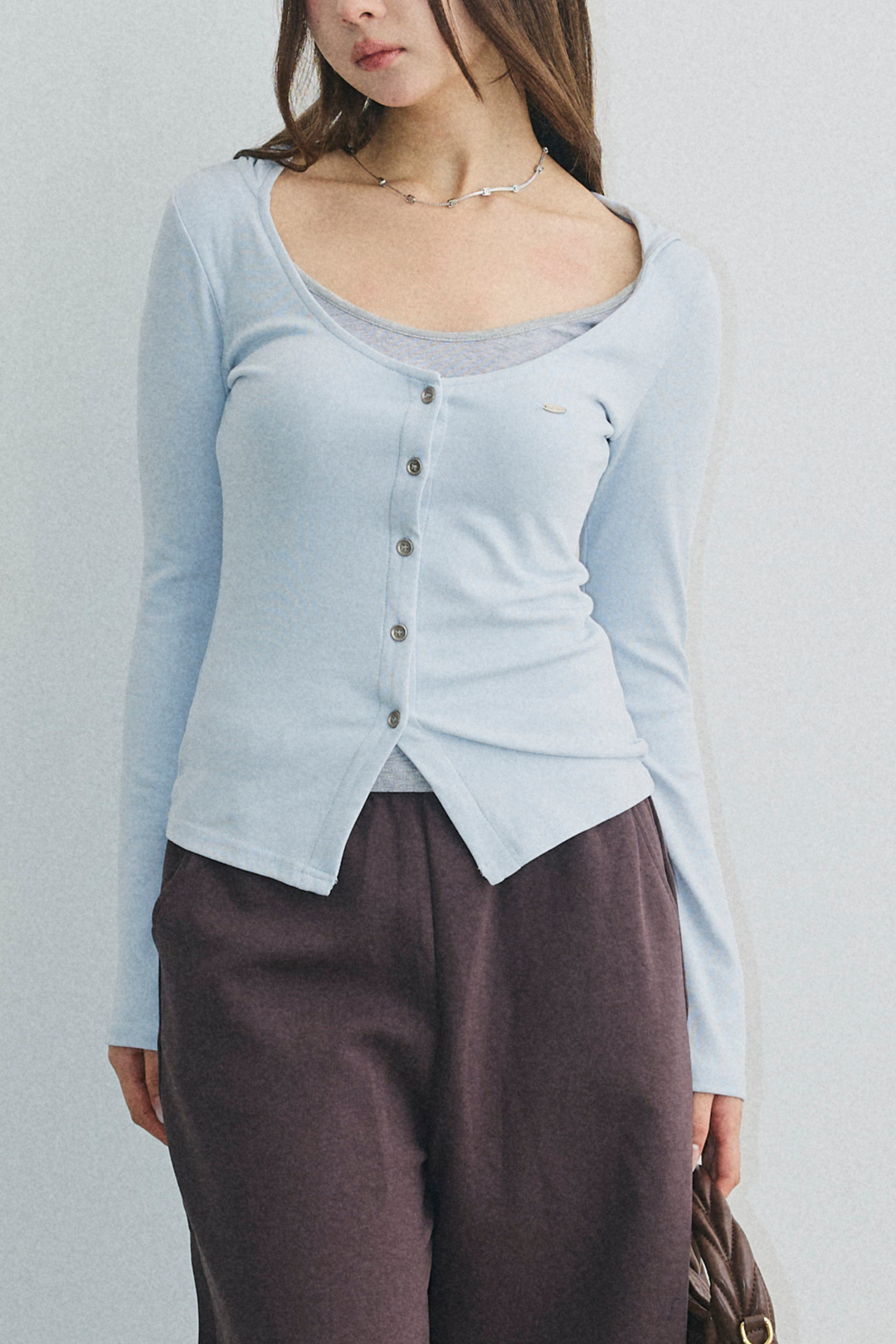 配色レイヤードボタントップス