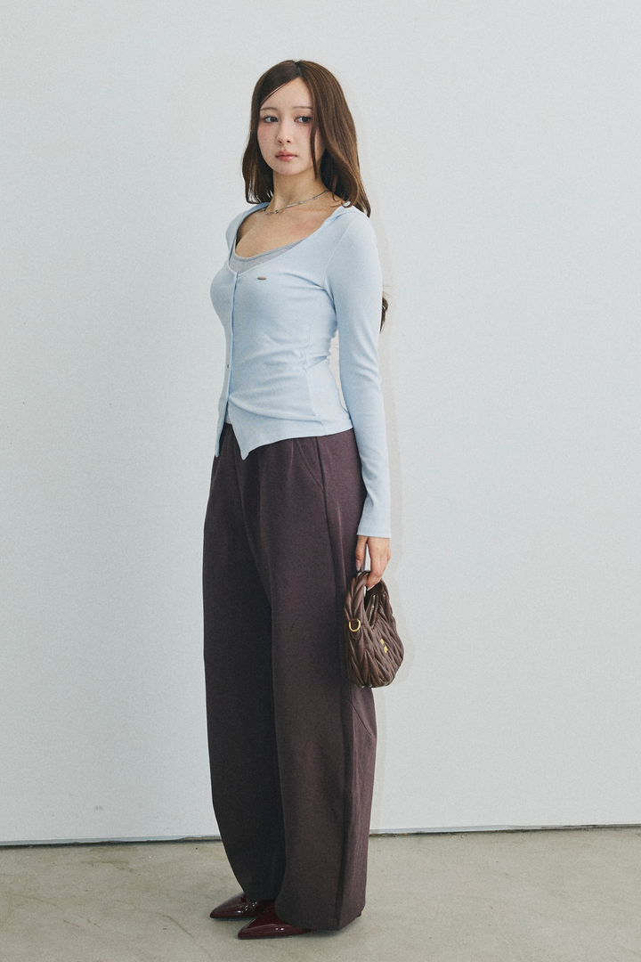 配色レイヤードボタントップス