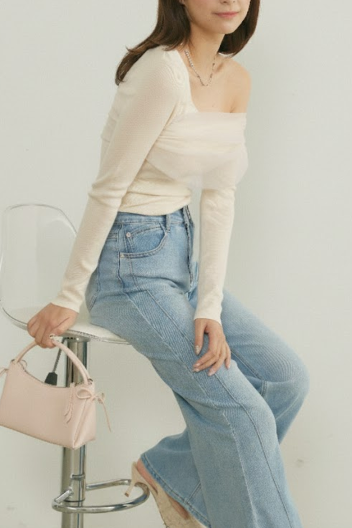 シアーチュールオフショルダートップス