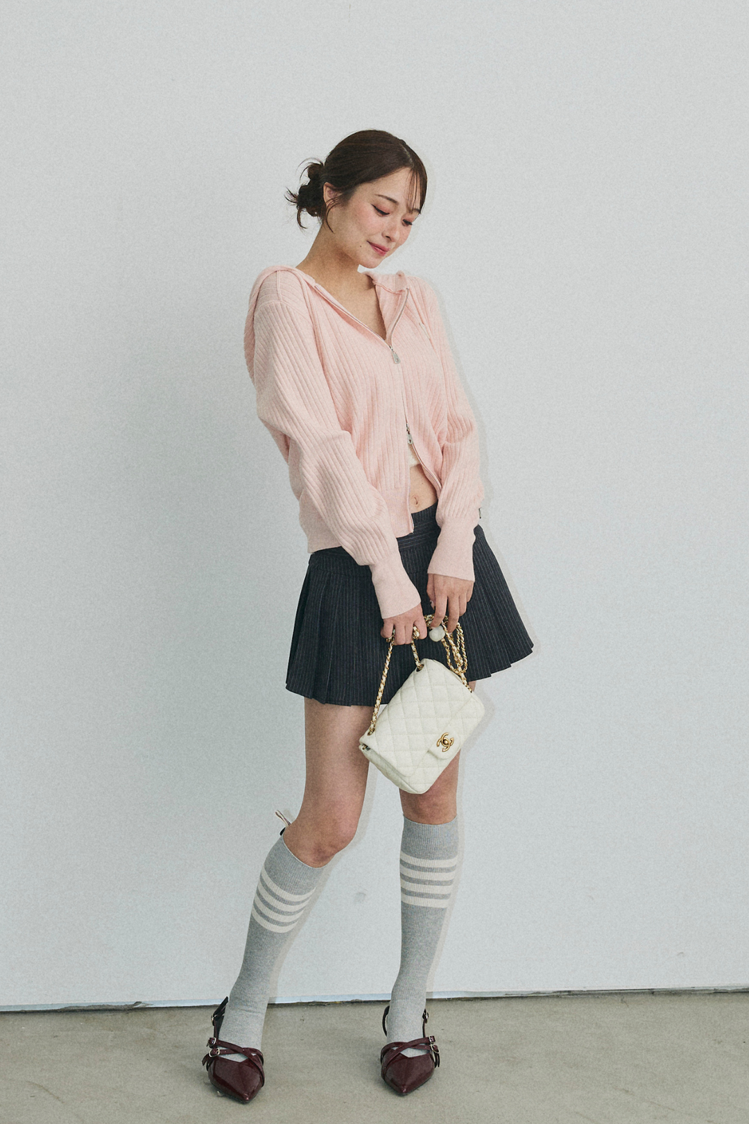 ダブルジップリブニットフーディー