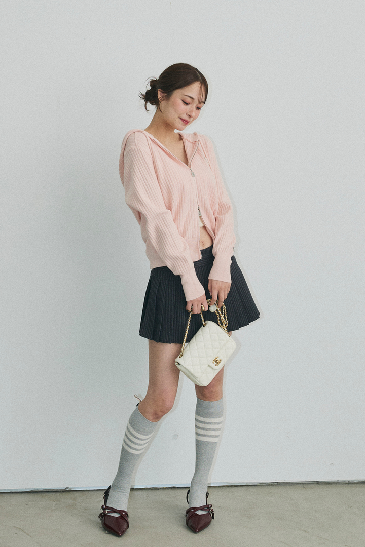 ダブルジップリブニットフーディー