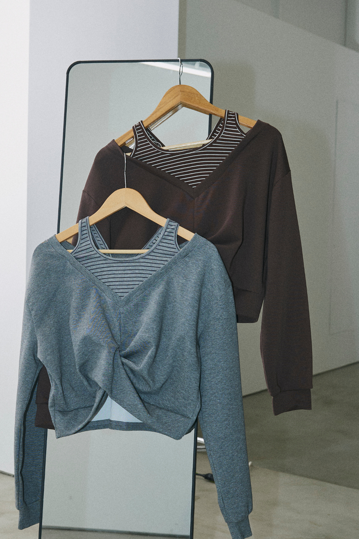 レイヤードクロスショートトップス