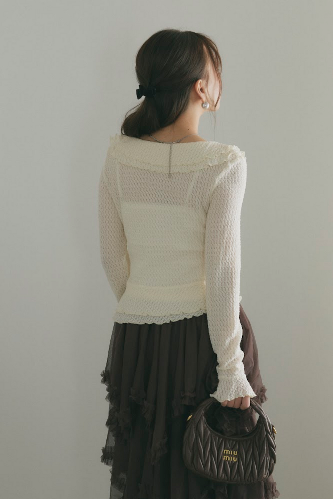 ダブルリボンシアーフリルカーディガン