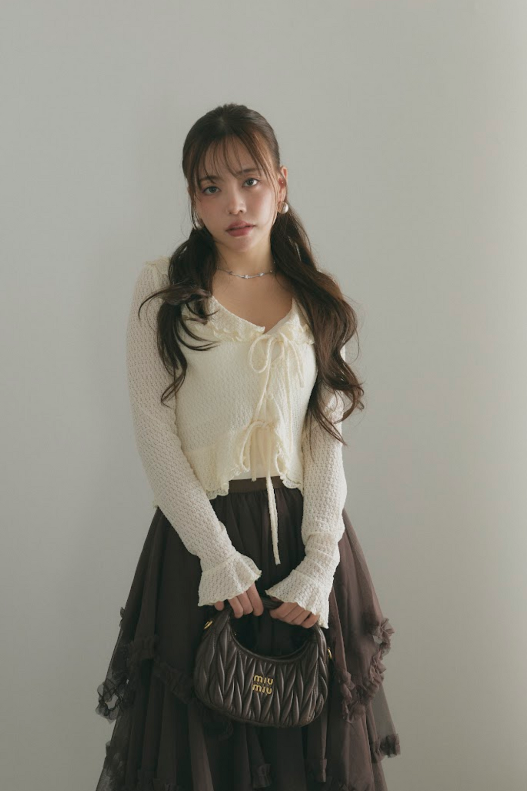 ダブルリボンシアーフリルカーディガン