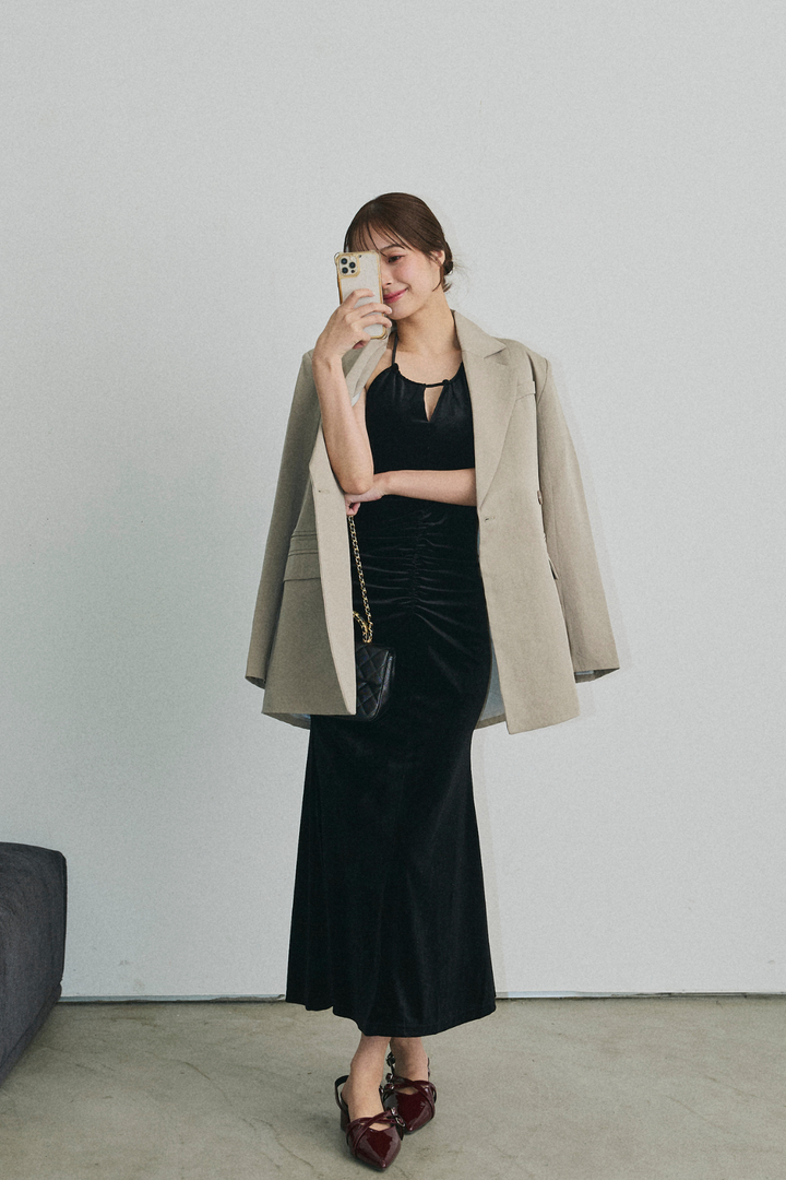 ホルターネックベロアワンピース