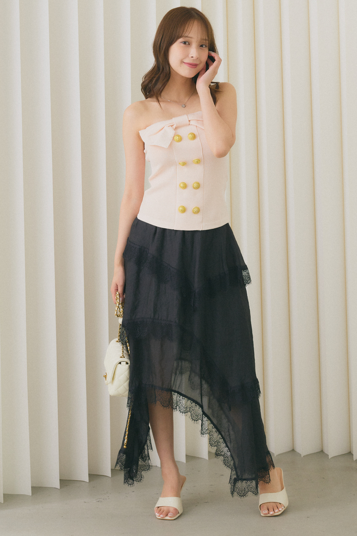 アシンメトリーレースヘムロングスカート