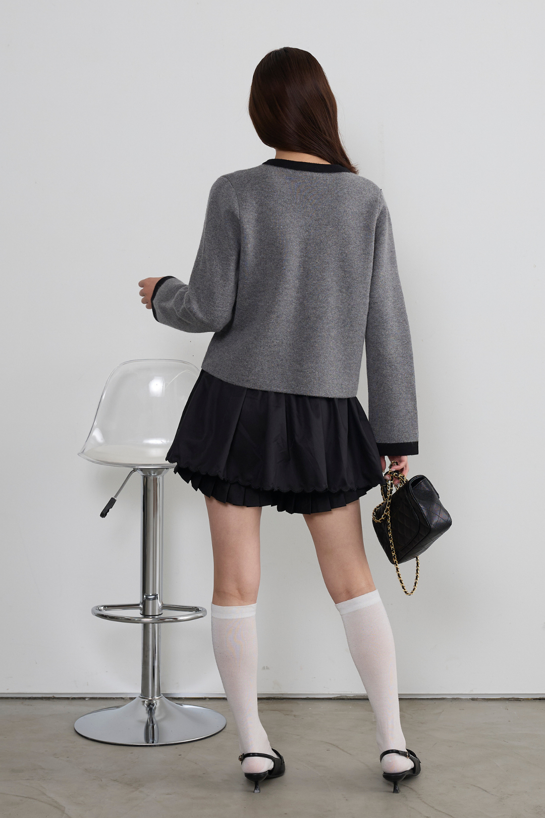 リボン付きボタンニット