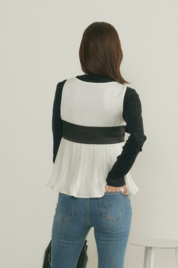 バイカラーリボンプリーツトップス