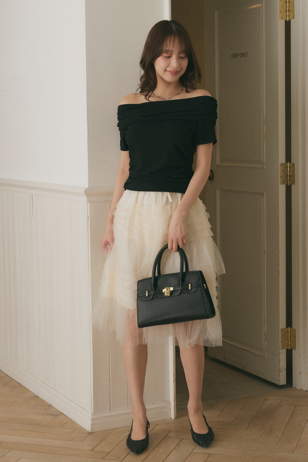 Chân váy midi voan bèo nhún