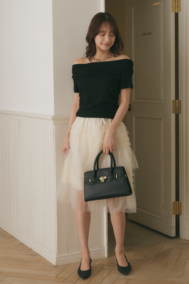 Chân váy midi voan bèo nhún