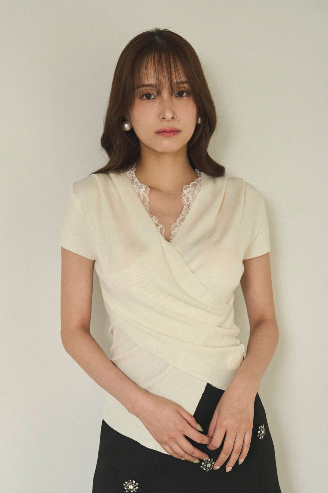 レースレイヤードカシュクールカットソー