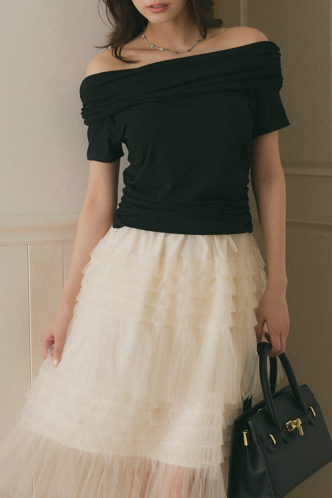 Chân váy midi voan bèo nhún