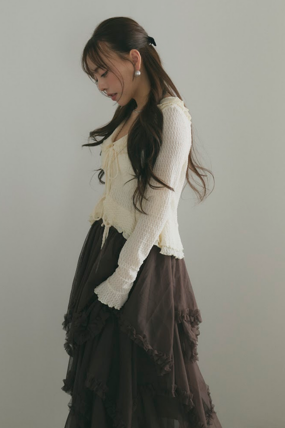 ダブルリボンシアーフリルカーディガン