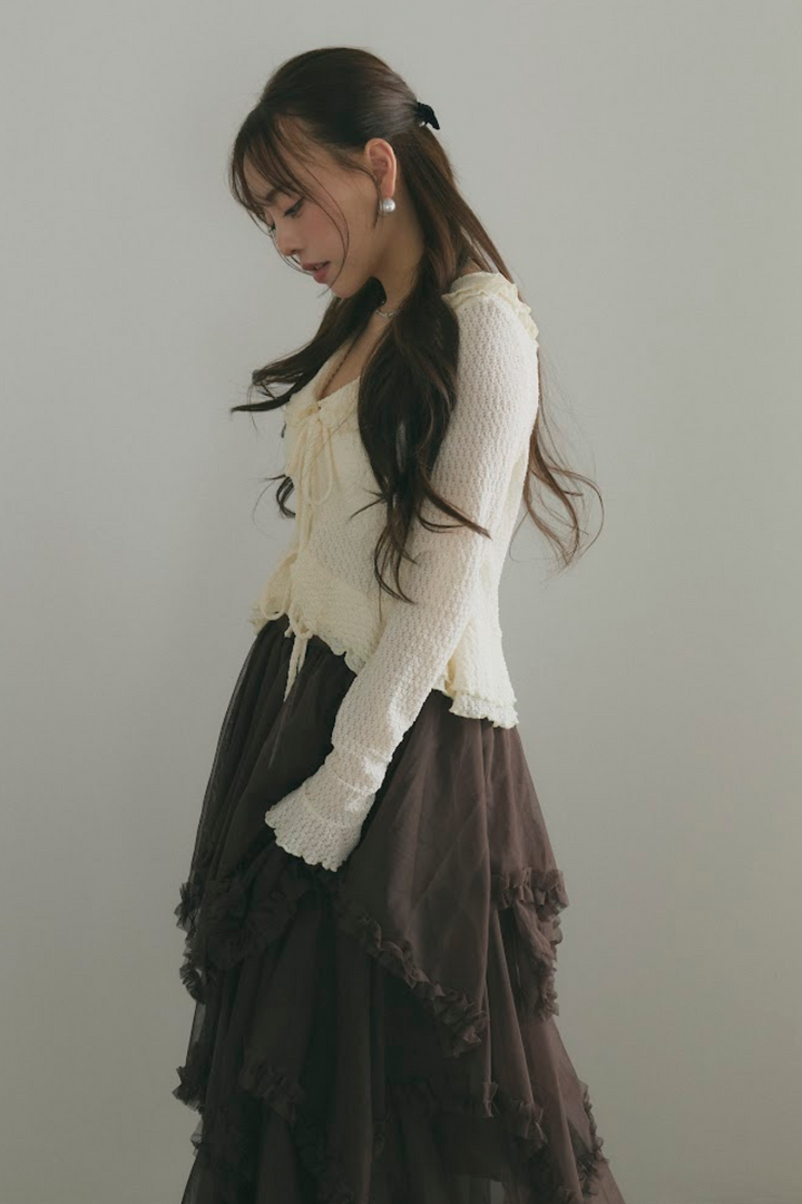 ダブルリボンシアーフリルカーディガン