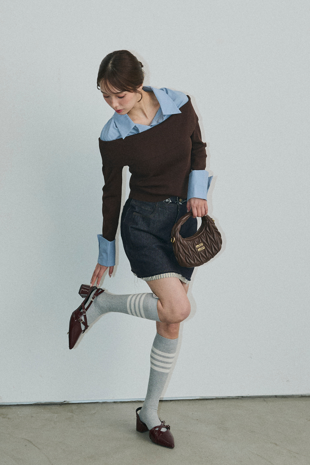 カットオフストライプデニムスカート