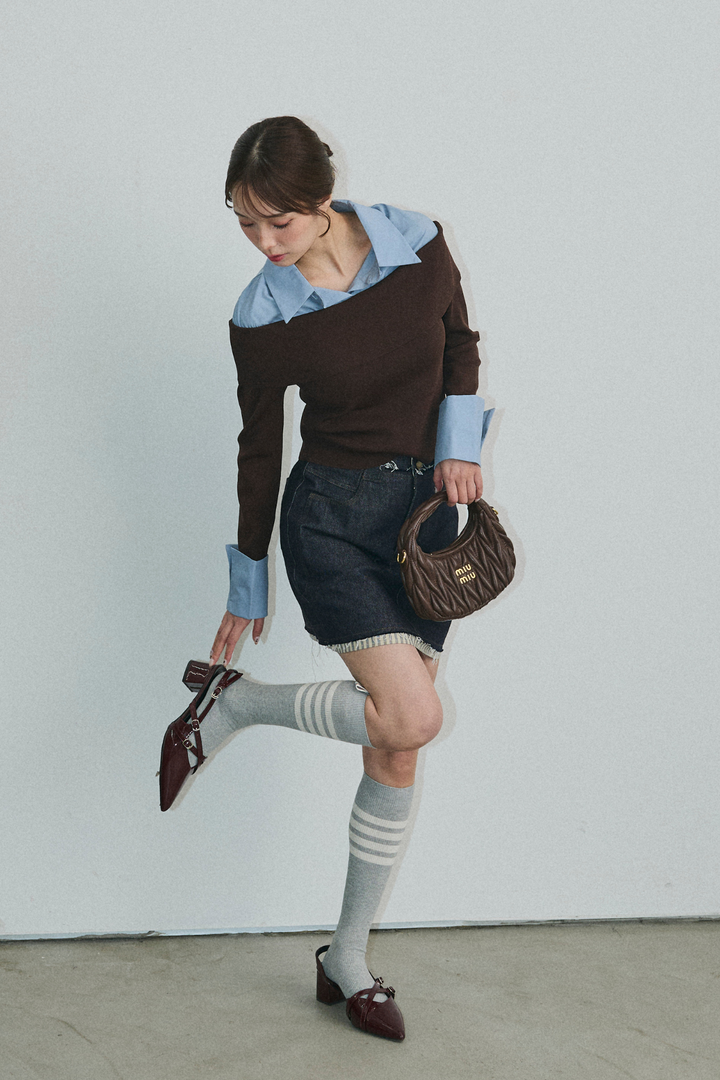 カットオフストライプデニムスカート