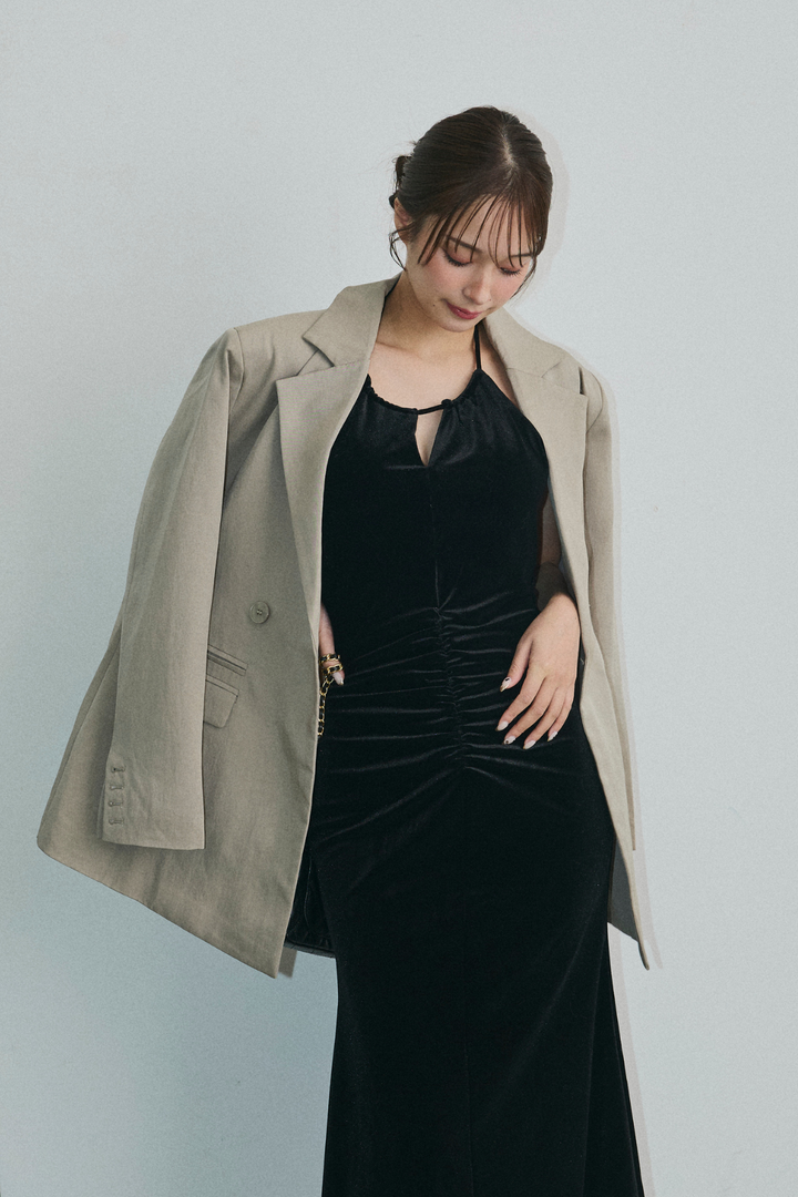 ホルターネックベロアワンピース