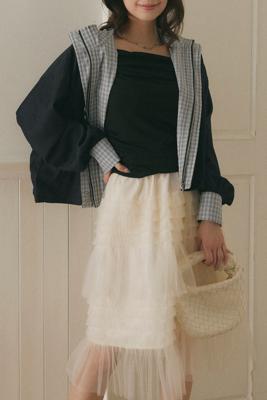 Chân váy midi voan bèo nhún