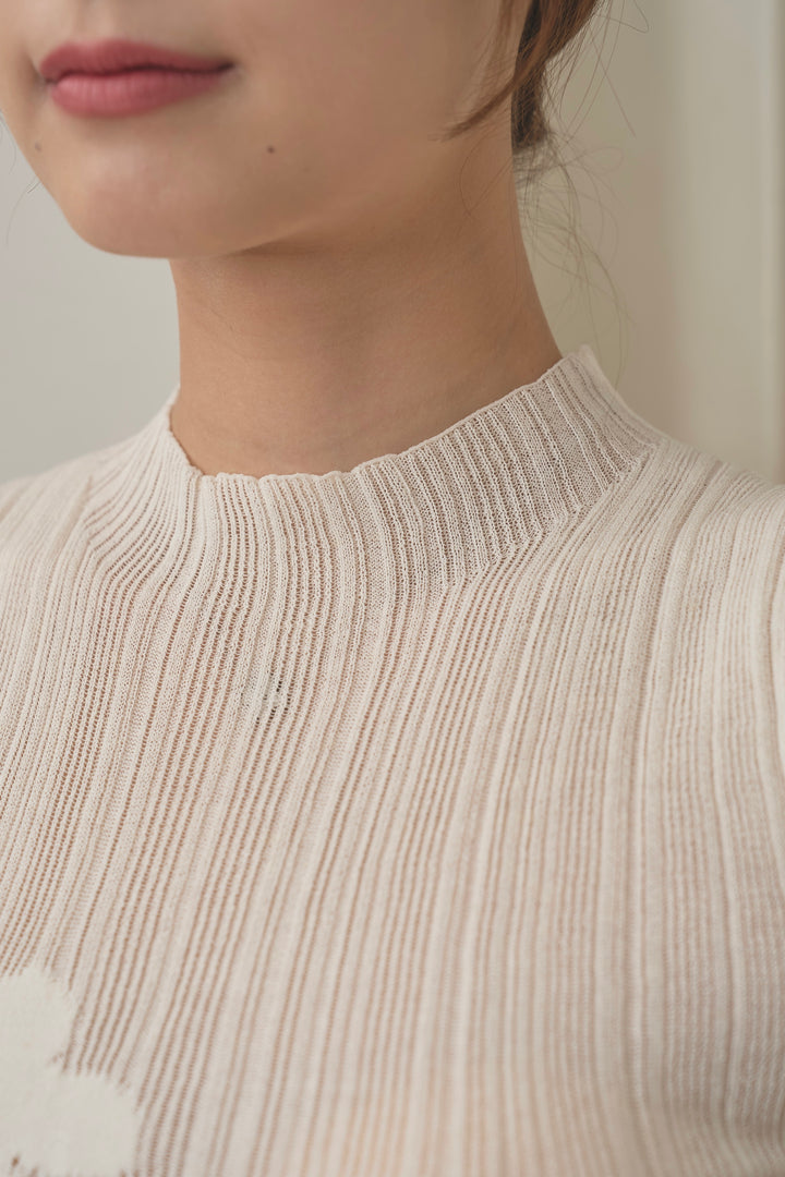 フラワージャガードシアーリブトップス