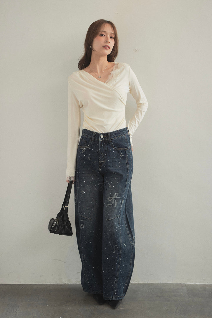 バックオープンレースカシュクールトップス