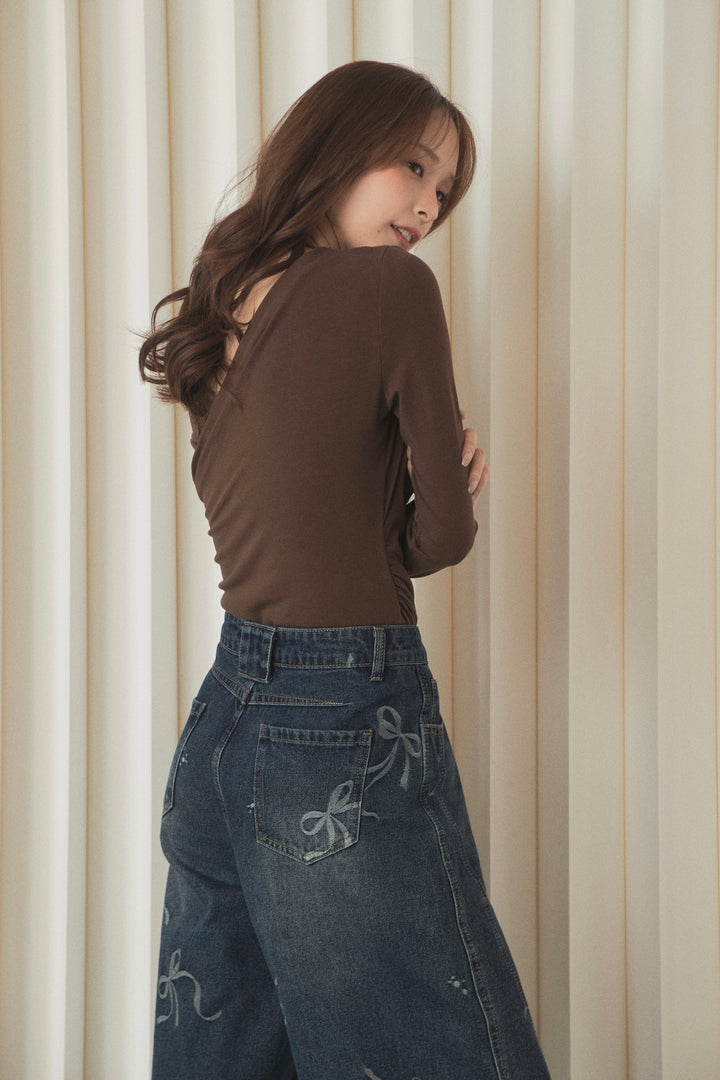 ヴィンテージリボンバレルデニムパンツ