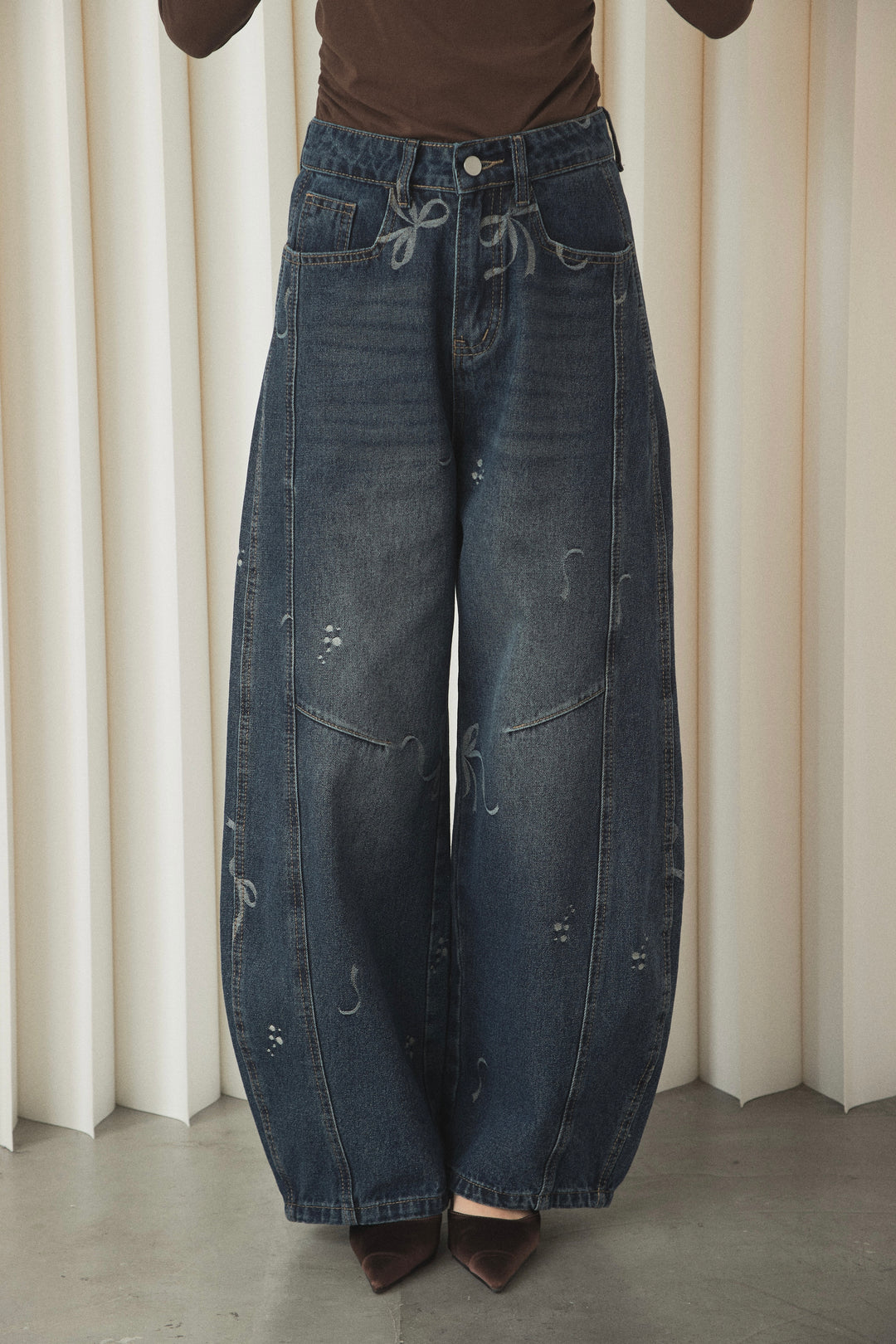 ヴィンテージリボンバレルデニムパンツ